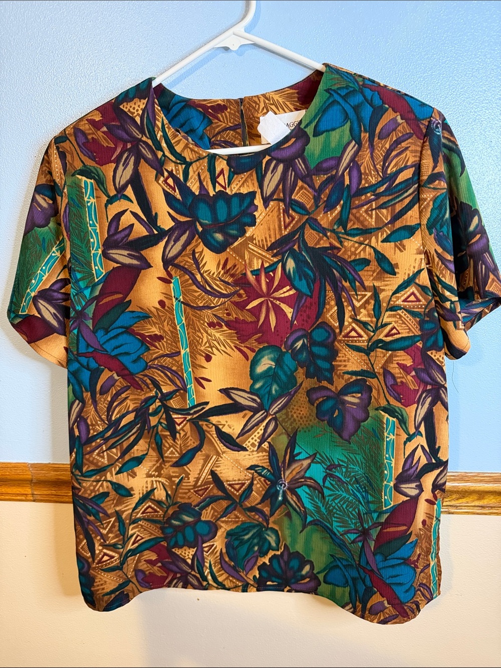 VTG 80s 90s Maggie Sweet Abstract Tropical Blouse Size Large Made in USA